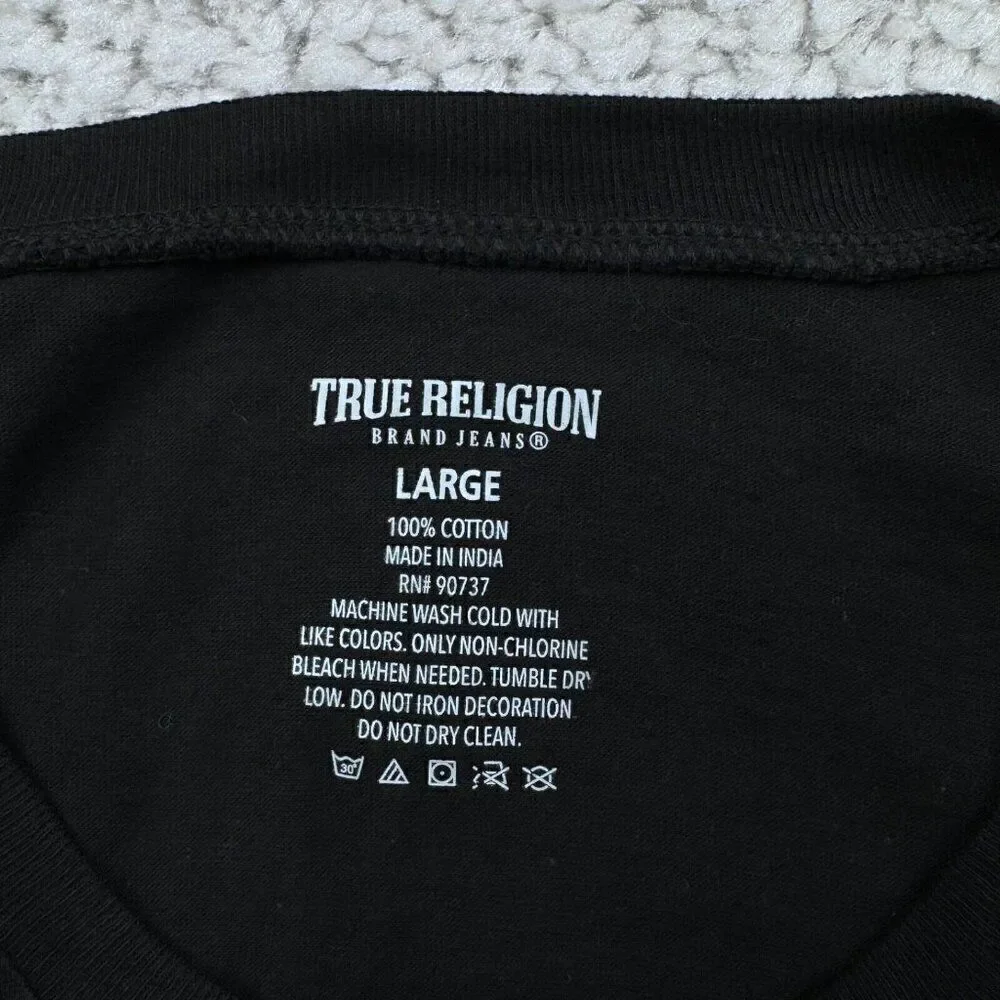 True Religion V-Neck Black Silver Logo T-Shirt